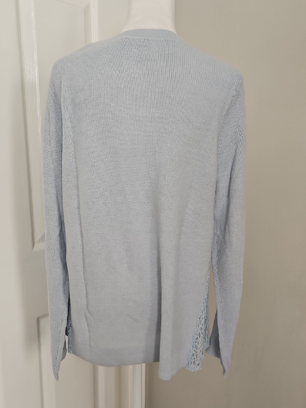 H by Halston Wool Blend Sweater Lace Side Panel Light Blue Size S EUC - Picture 7 of 9